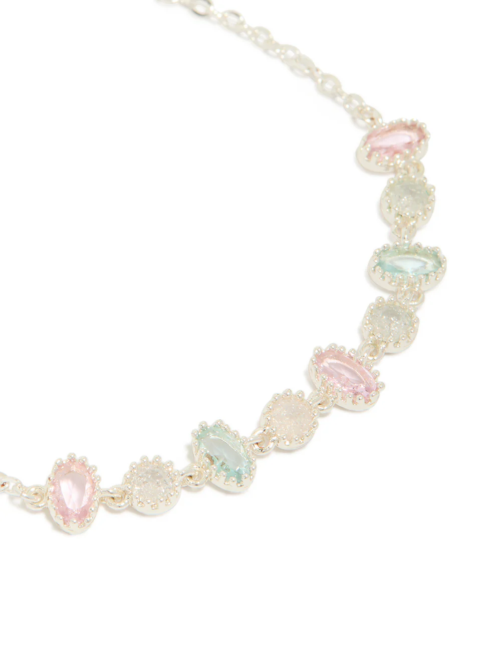 Silver Plated Oval & Round Cubic Zirconia Tennis Toggle Bracelet - Image 4
