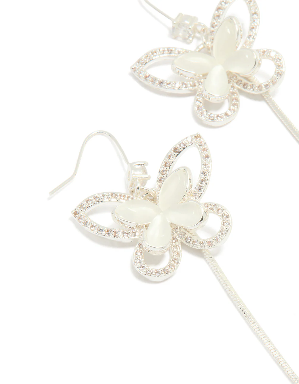 Silver Plated Pearl Butterfly Long Drop Earrings - Image 2