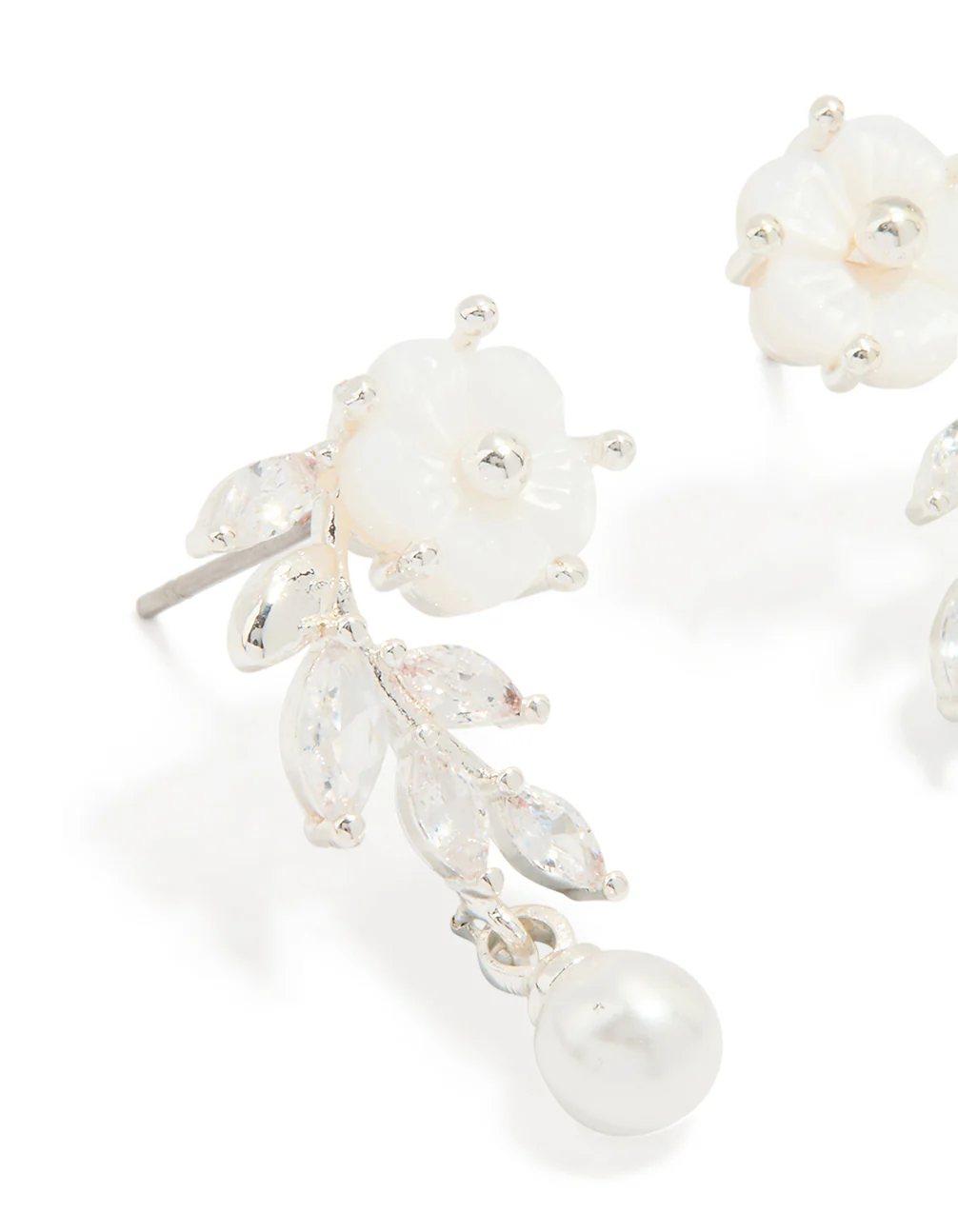 Silver Plated Pearl & Flower Drop Earrings - Image 2