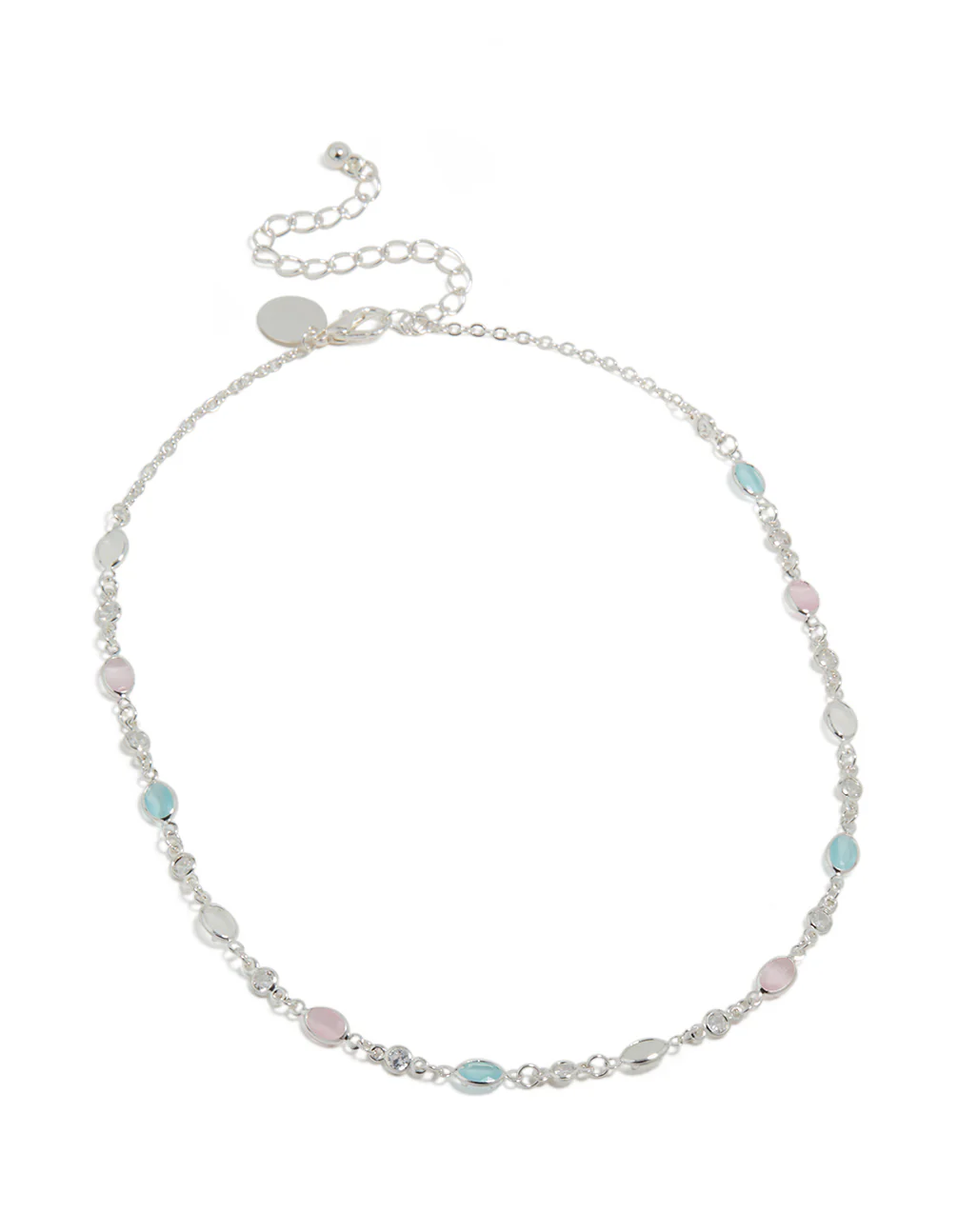 Silver Plated Pink & Blue Cubic Zirconia Mixed Oval Necklace - Image 4