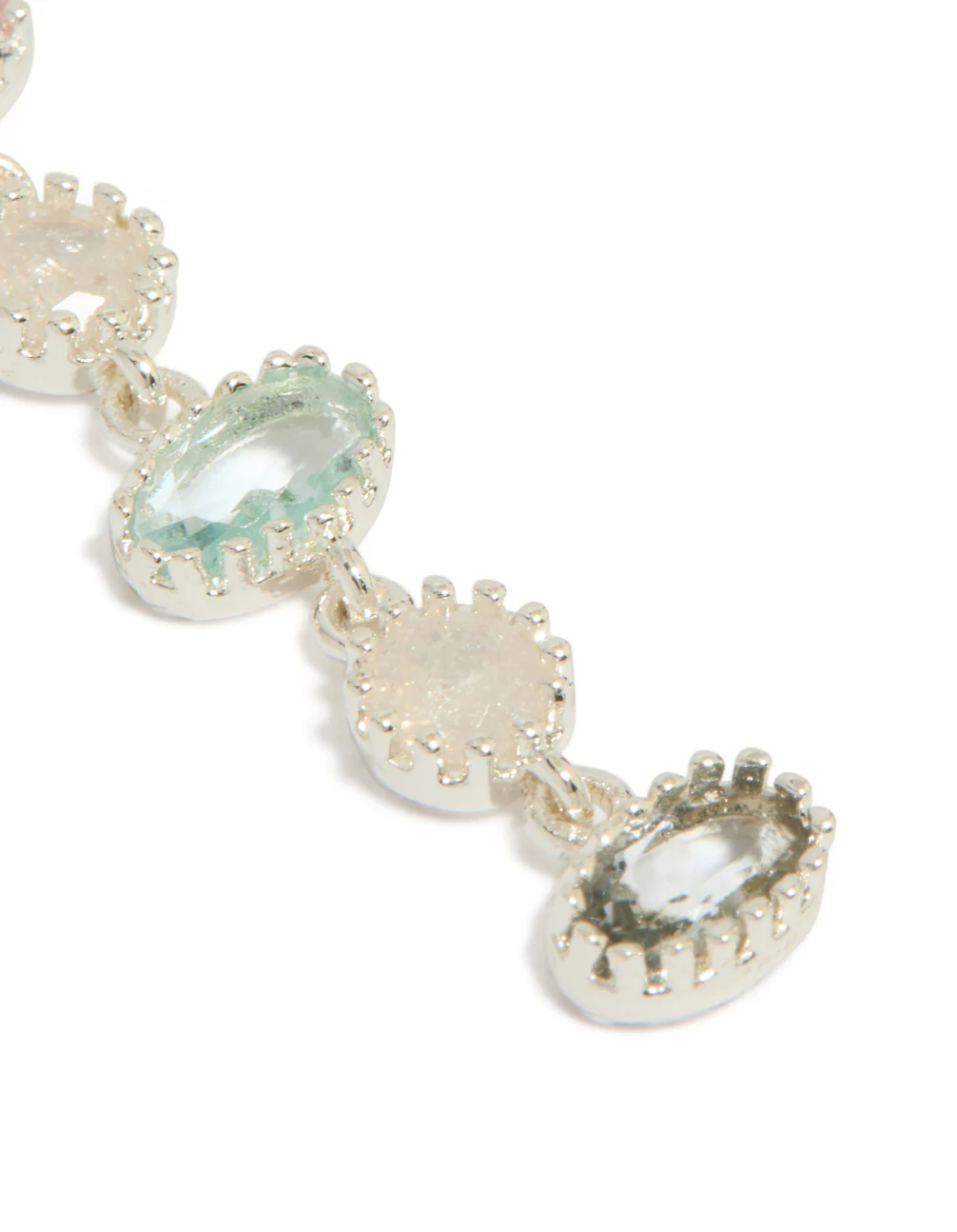 Silver Plated Pink & Blue Cubic Zirconia Oval & Round Stone Drop Earrings - Image 5