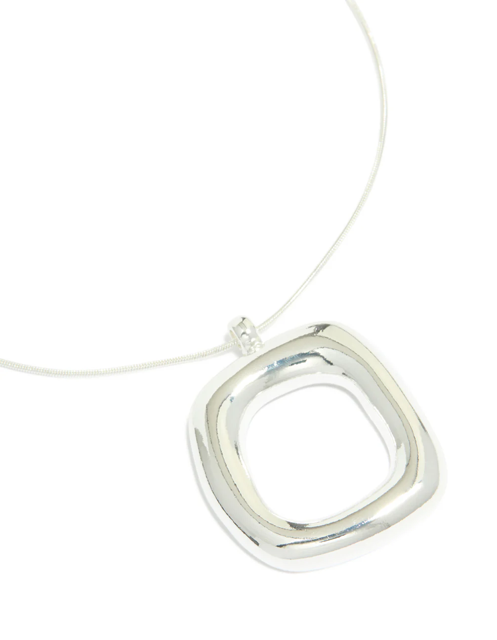 Silver Plated Puffy Square Pendant Necklace - Image 2