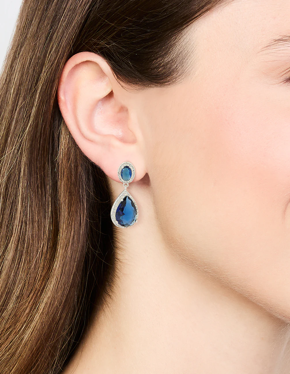 Silver Plated Sapphire Cubic Zirconia Teardrop Earrings - Image 2