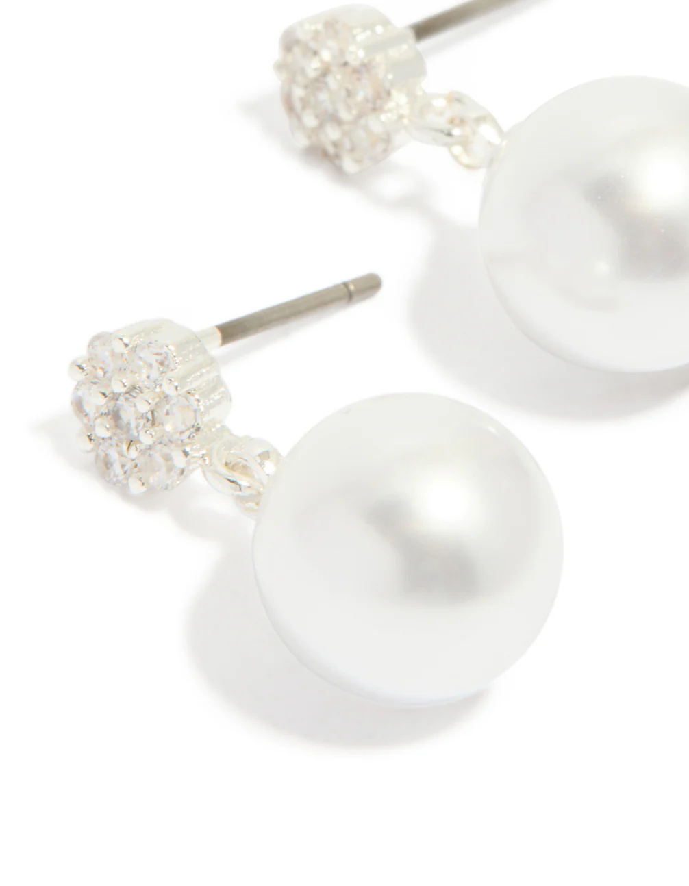 Silver Plated Small Round Cubic Zirconia & Pearl Drop Earrings - Image 4