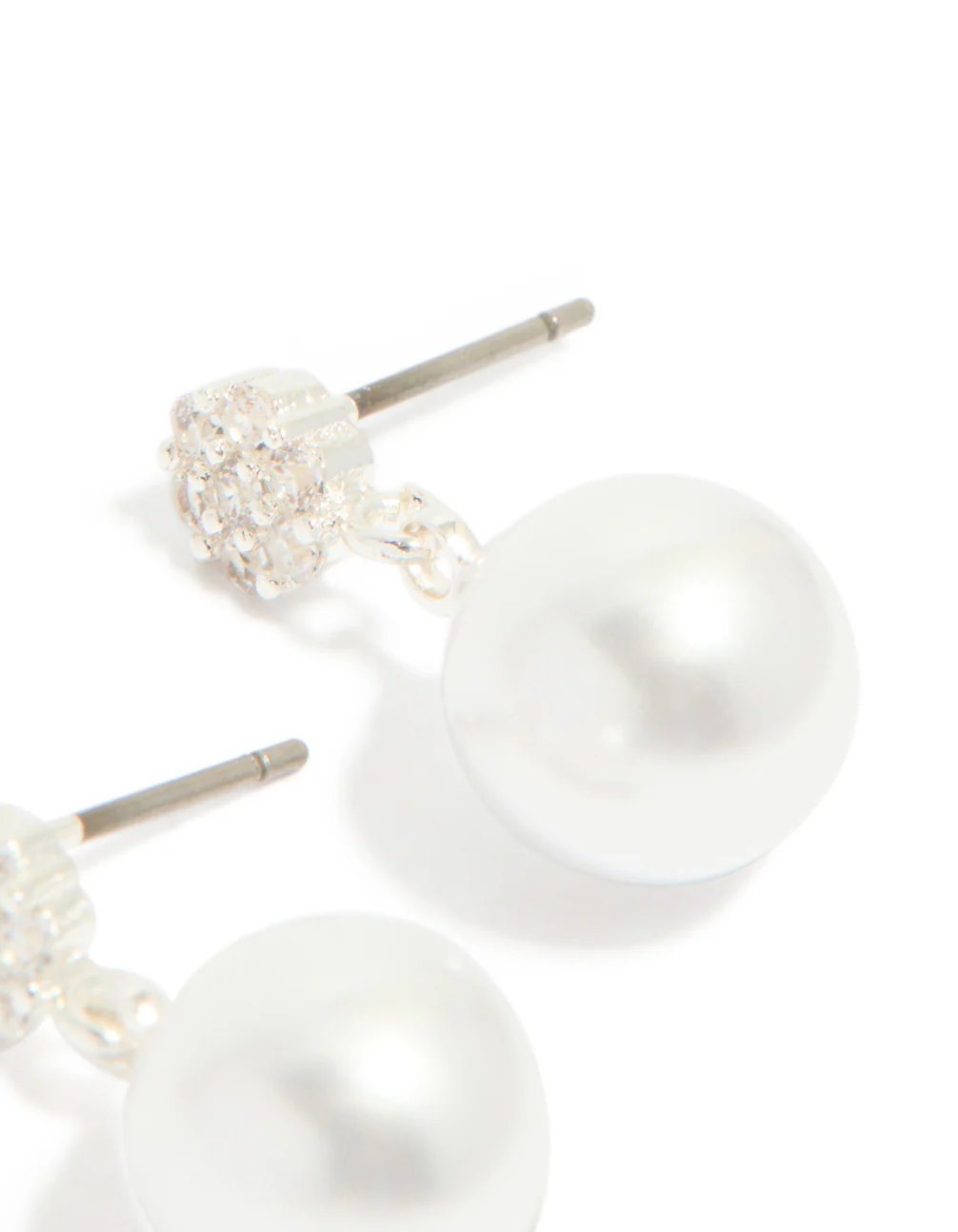 Silver Plated Small Round Cubic Zirconia & Pearl Drop Earrings - Image 5