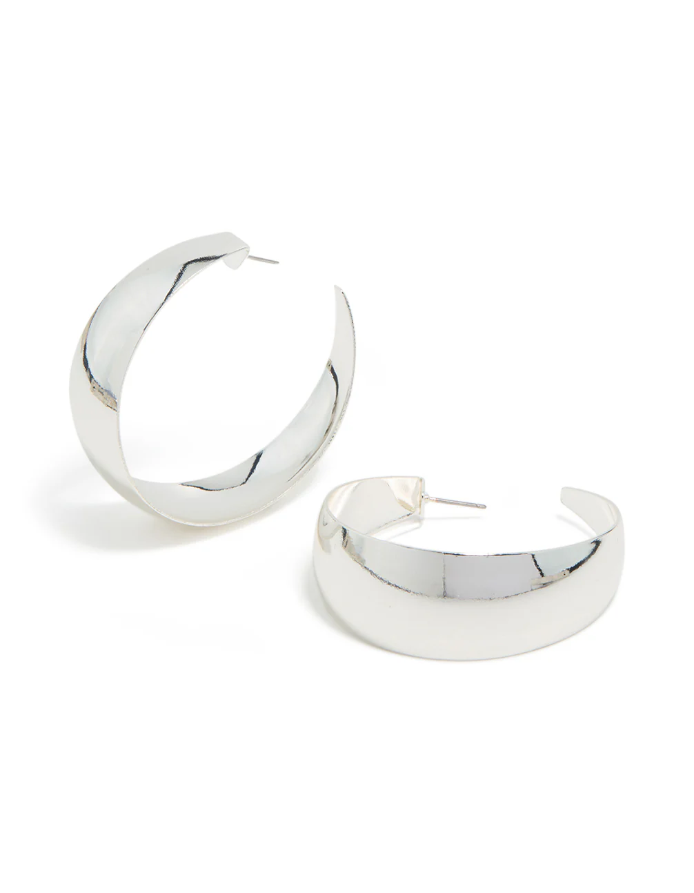 Silver Plated Smooth Thick Hoop Earrings - Image 2