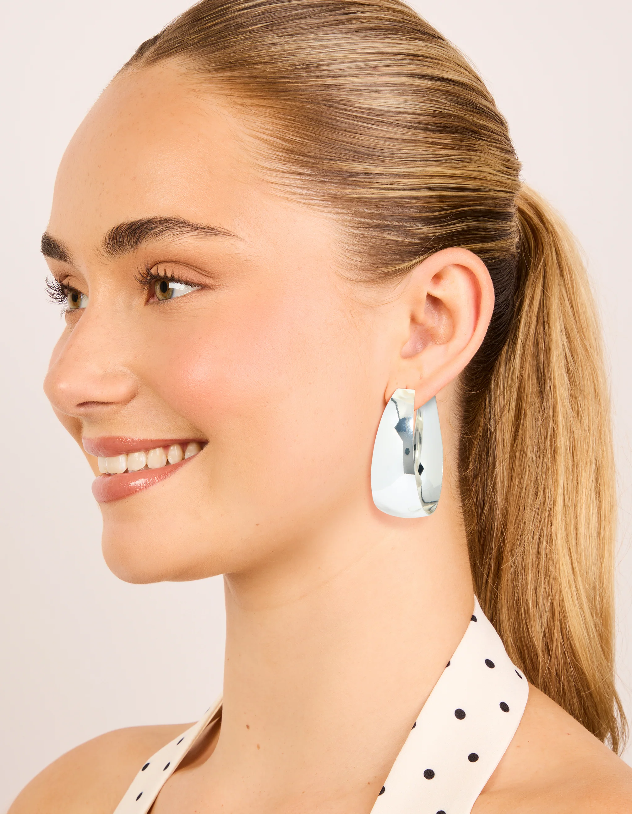 Silver Plated Smooth Thick Hoop Earrings - Image 3