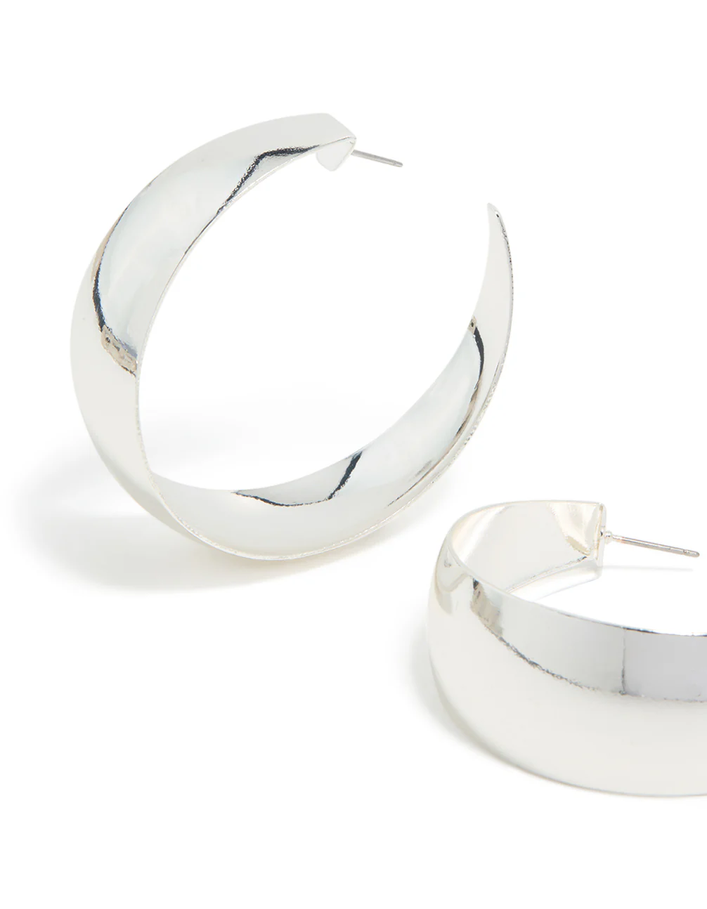 Silver Plated Smooth Thick Hoop Earrings - Image 4