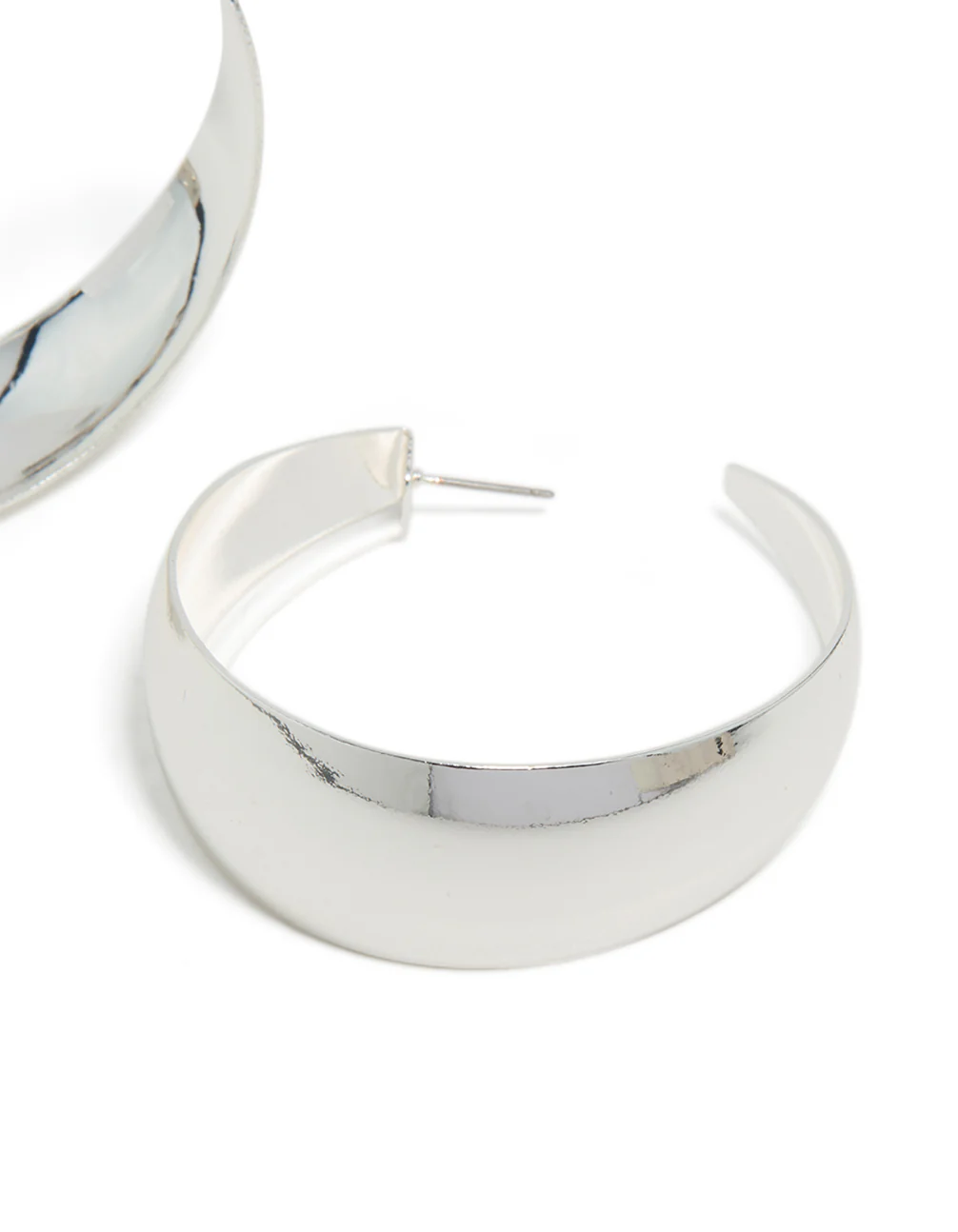 Silver Plated Smooth Thick Hoop Earrings - Image 5