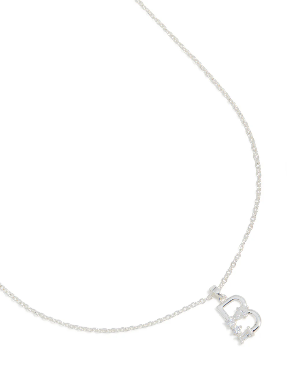 Silver Plated Thin Cubic Zirconia Letter B Necklace - Image 2
