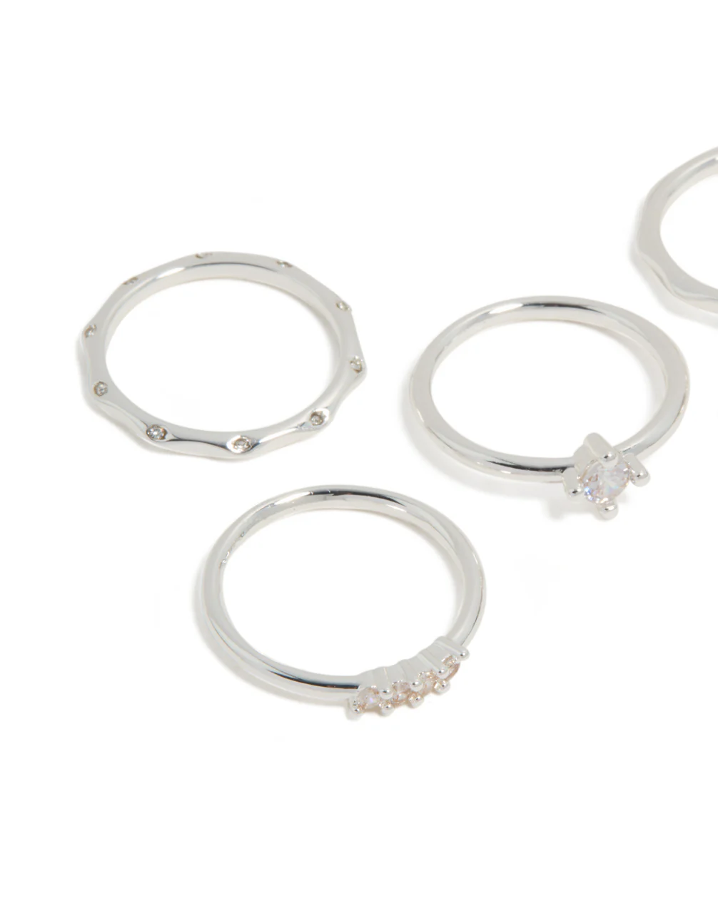 Silver Plated Wavy & Cubic Zirconia Detail Rings 5-Pack - Image 2