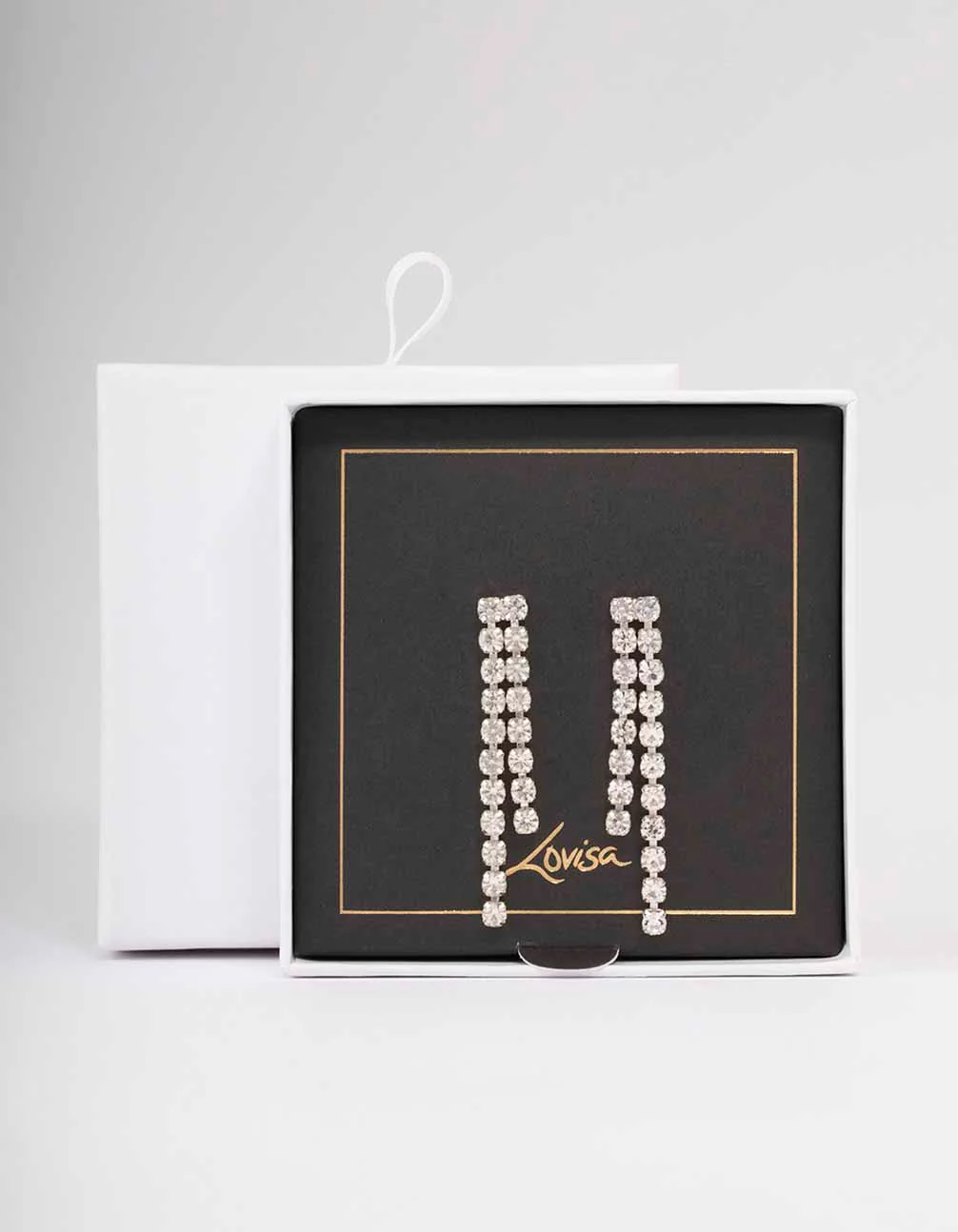 Silver Round Double Cupchain Drop Earrings - Image 2