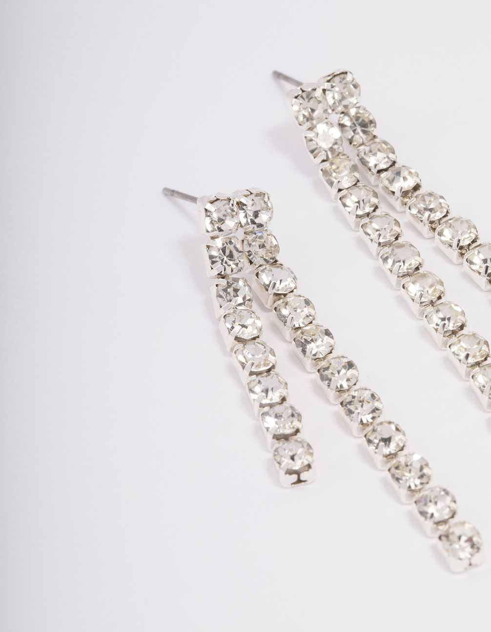 Silver Round Double Cupchain Drop Earrings - Image 3