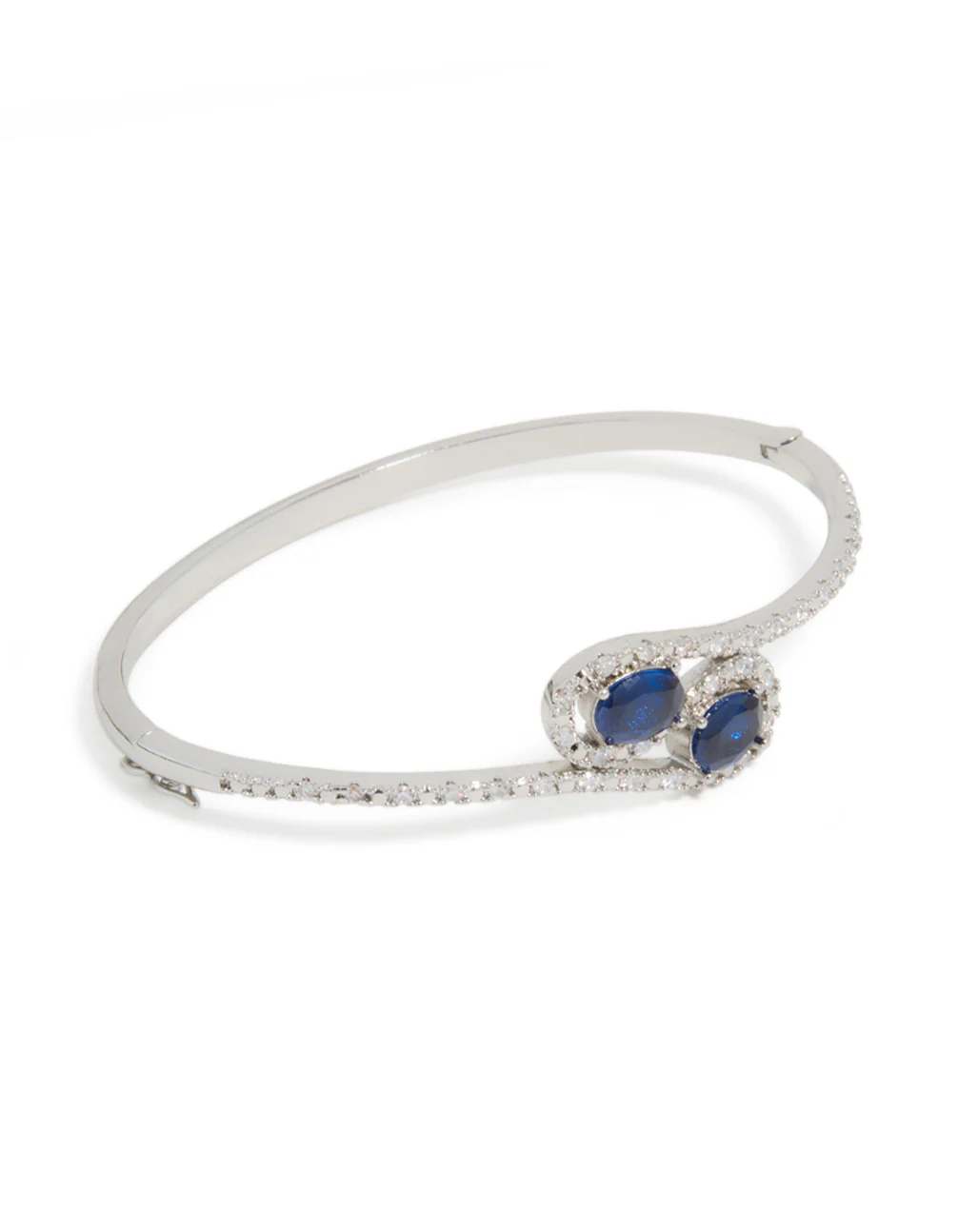 Silver Sapphire Blue Cubic Zirconia Lovely Wrap Around Bangle - Image 2