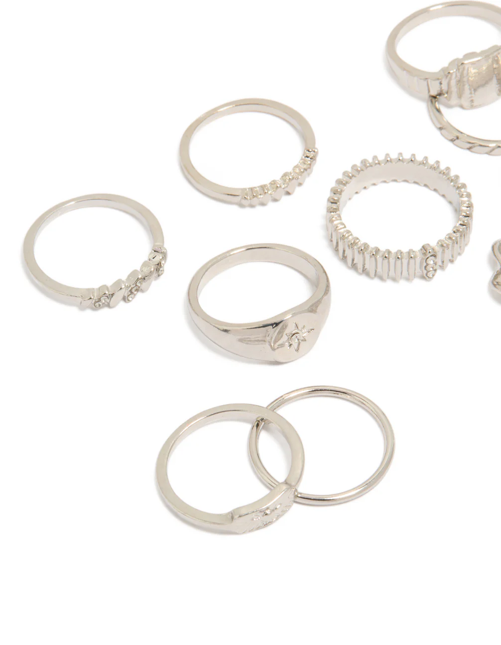 Silver Signet & Ribbed Rings 10-Pack - Image 2