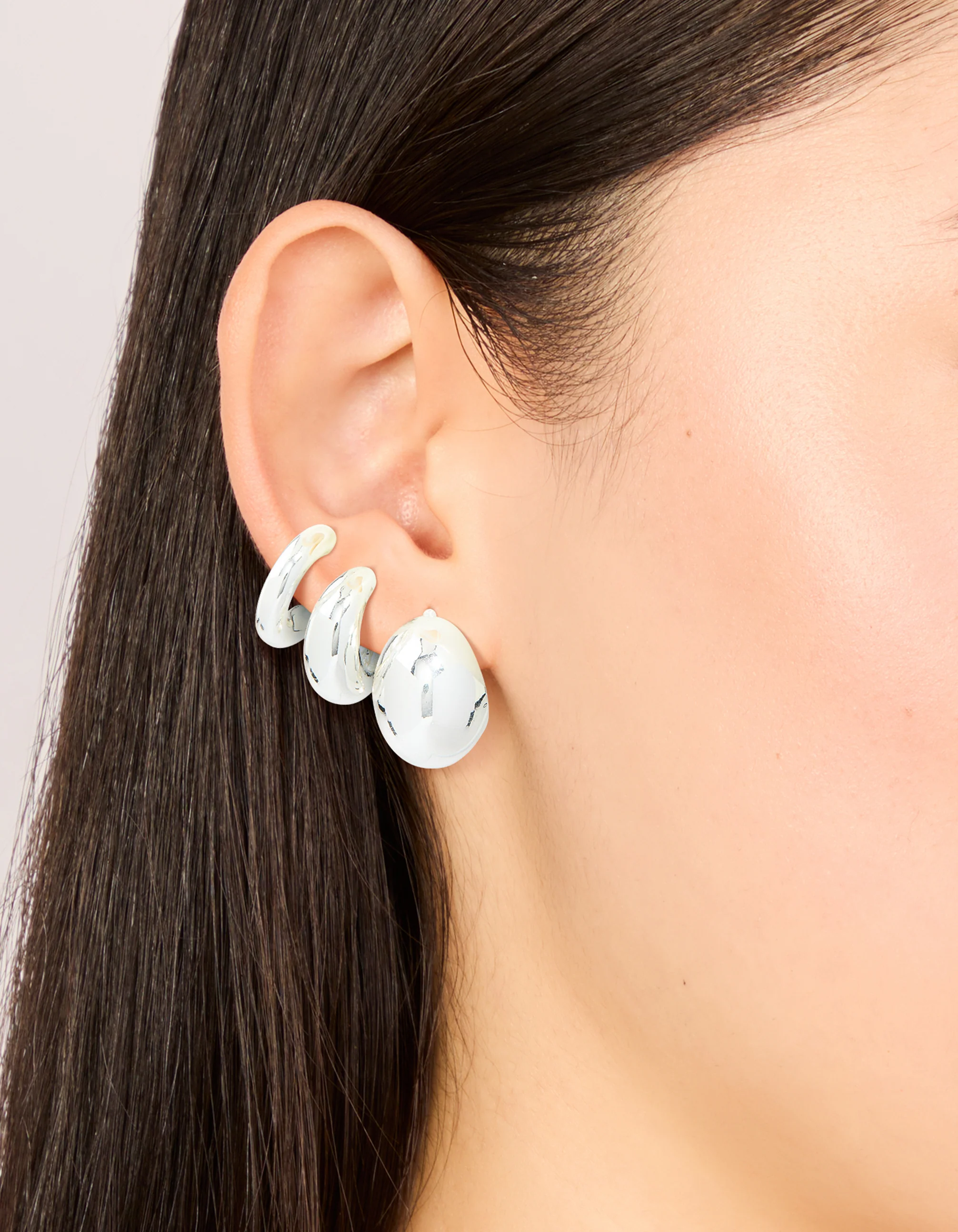 Silver Small Smooth Hoop Earrings 3-Pack - Image 2
