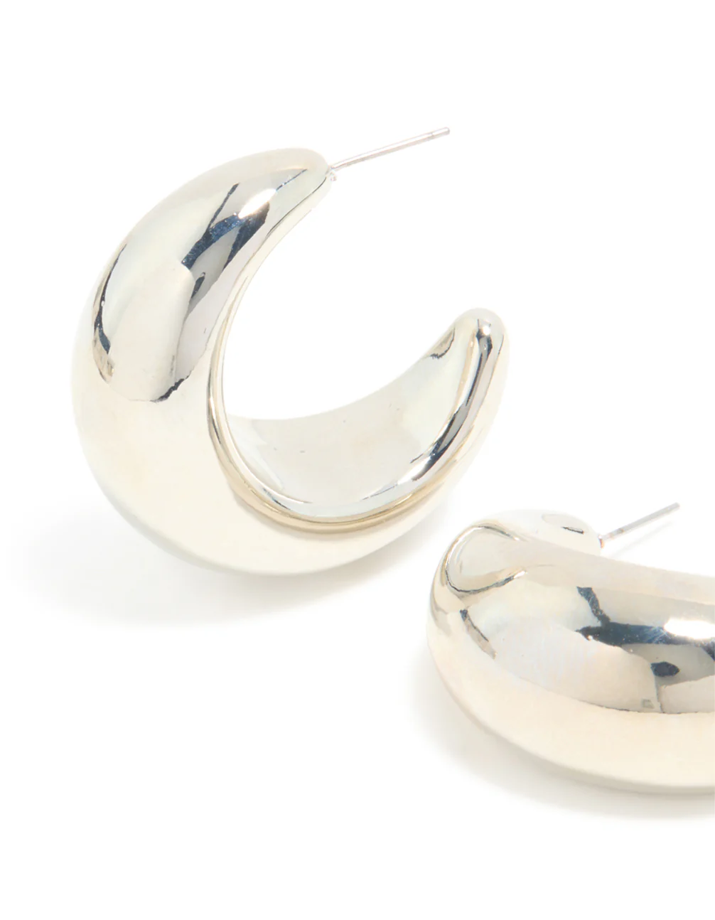 Silver Smooth Round Circle Hoop Earrings - Image 4