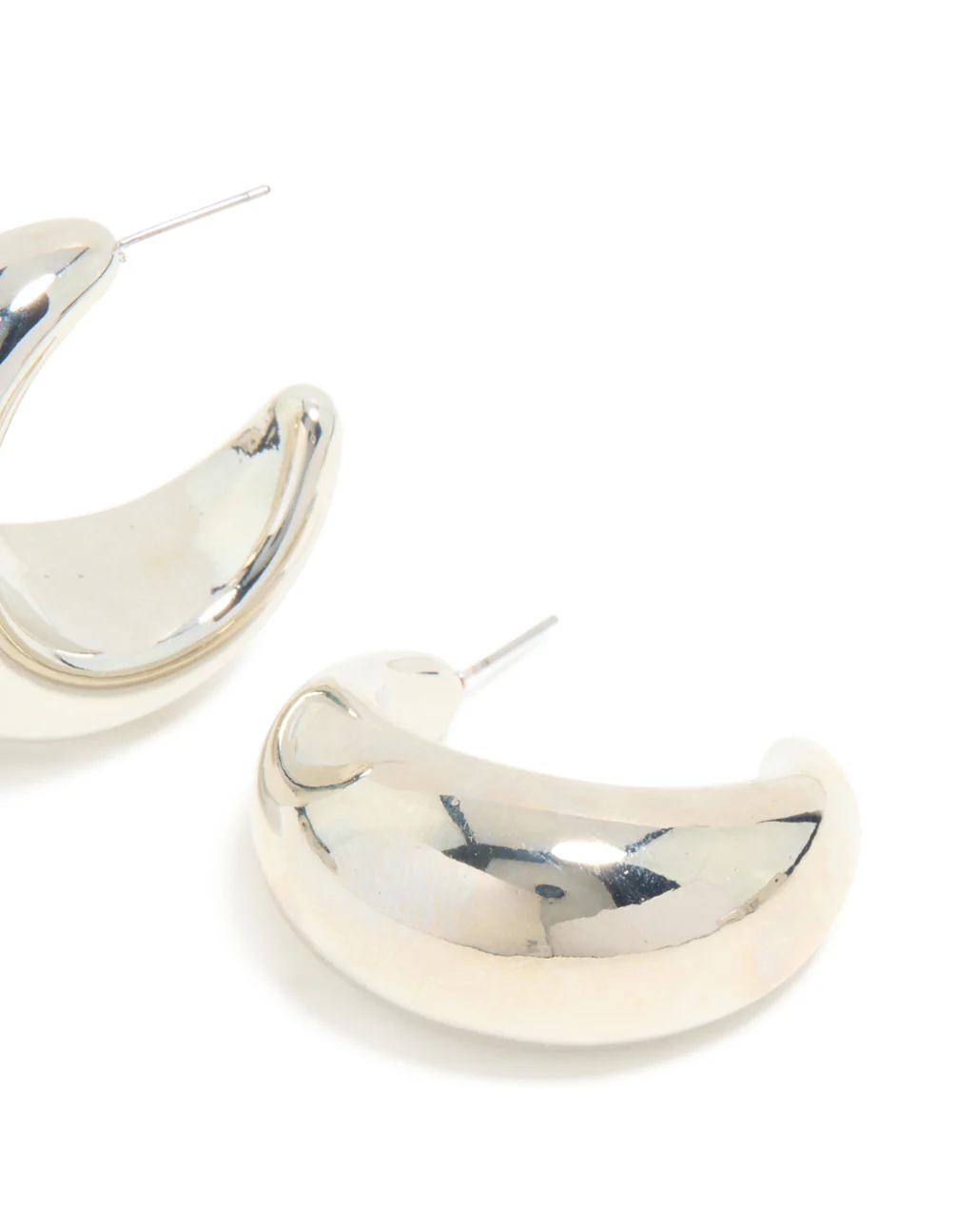 Silver Smooth Round Circle Hoop Earrings - Image 5