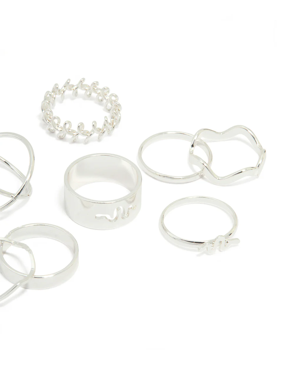Silver Snake & Wavy Rings 8-Pack - Image 2