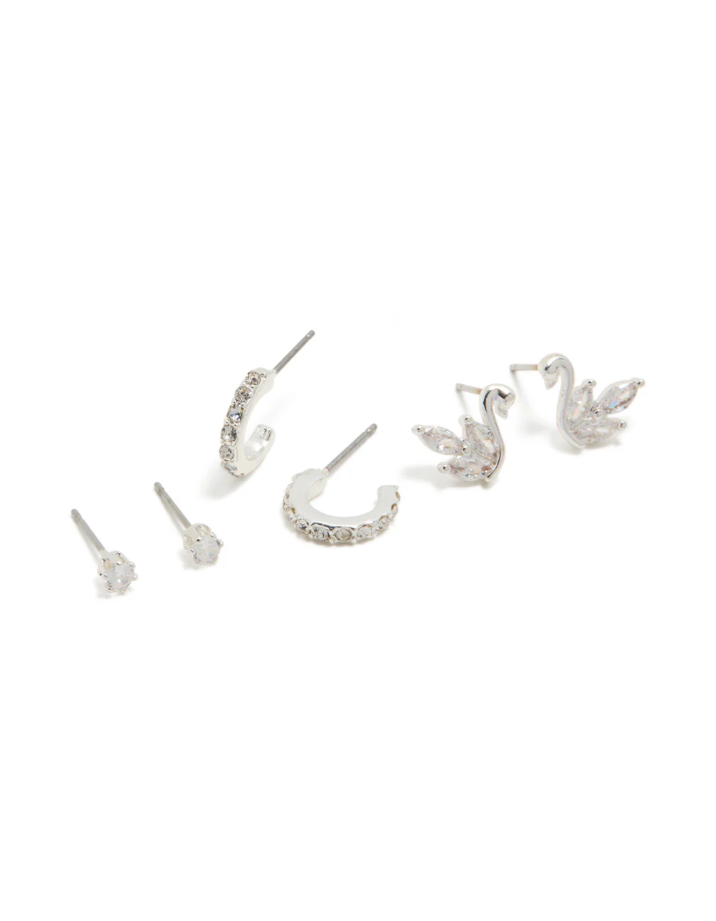 Silver Swan Stud & Classic Stud Earrings 3-Pack - Image 2
