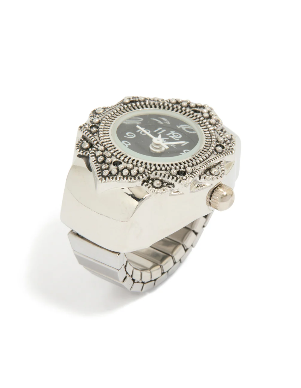Silver Textured Black Watch Ring - Image 4