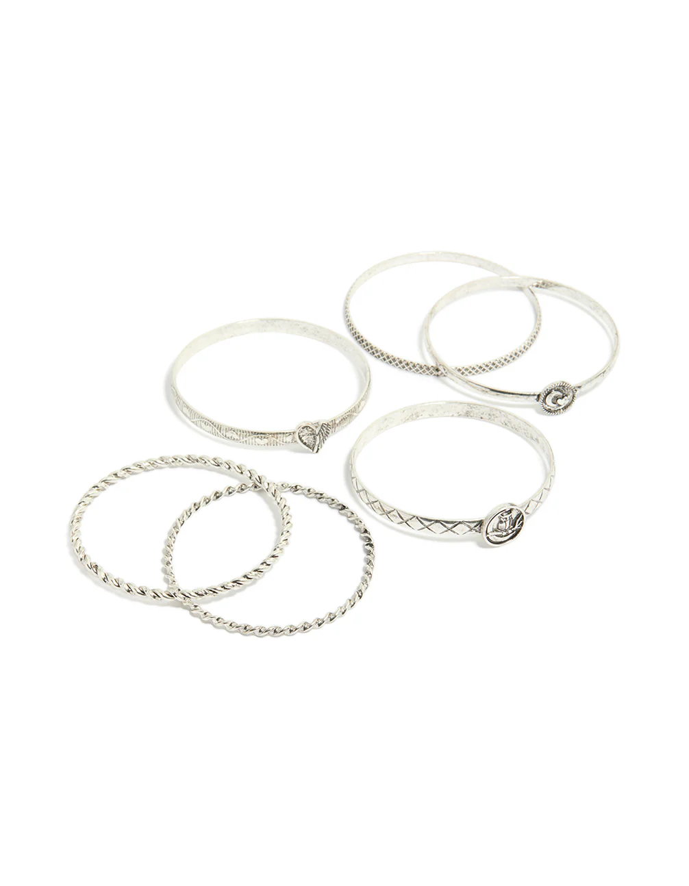 Silver Textured & Plain Bangles 6-Pack