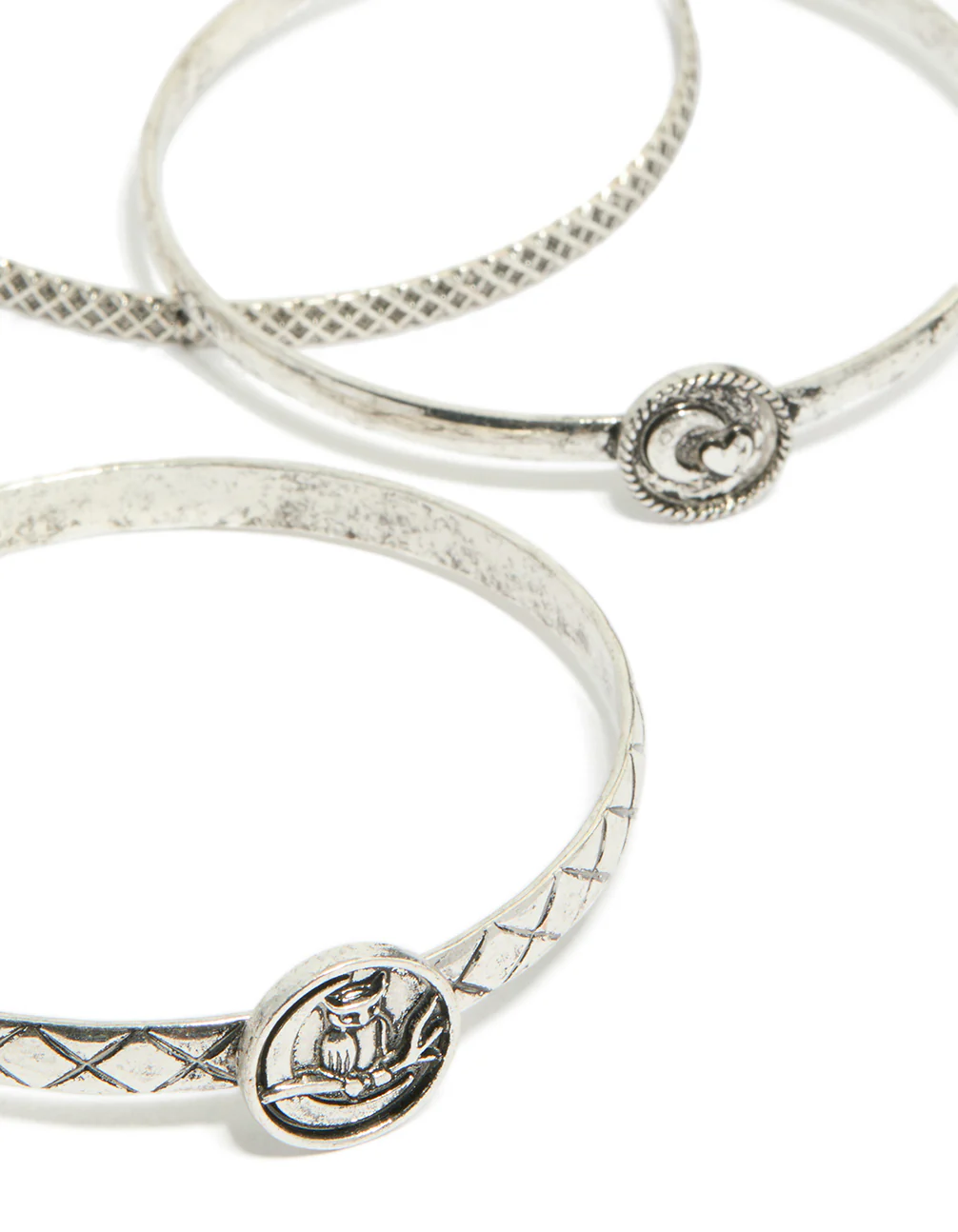Silver Textured & Plain Bangles 6-Pack - Image 2