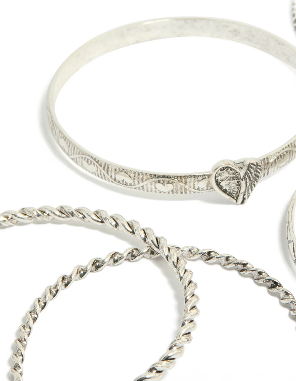 Silver Textured & Plain Bangles 6-Pack - Image 3
