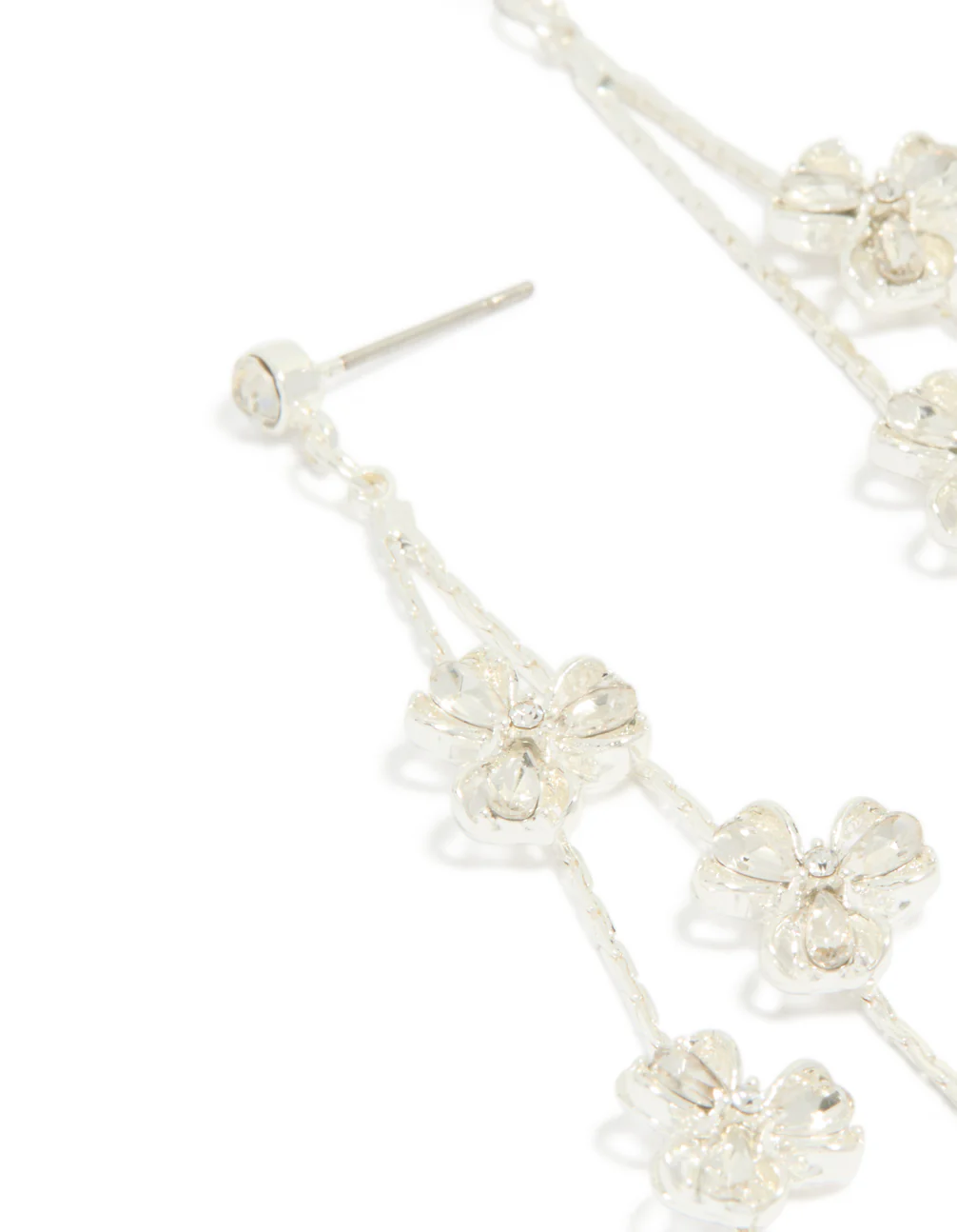 Silver Thin Flower Drop Earrings - Image 2