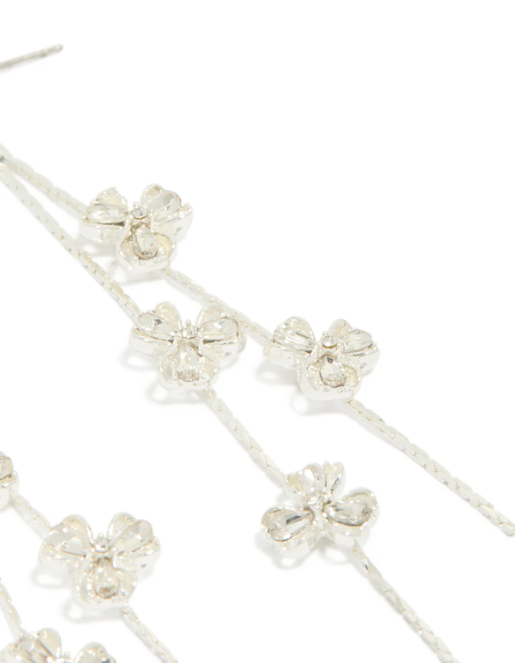 Silver Thin Flower Drop Earrings - Image 3
