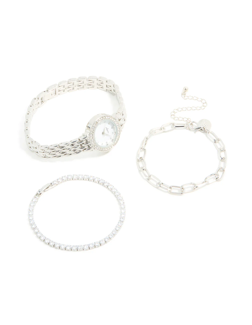 Silver Watch & Diamante Chain Bracelets Set - Image 2