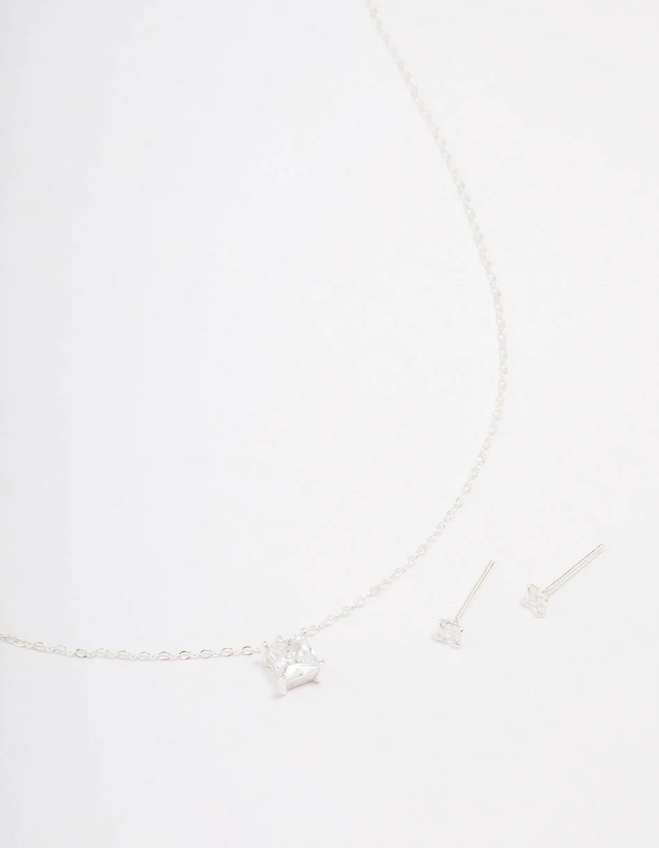 Sterling Silver Cubic Zirconia Princess Jewellery Set