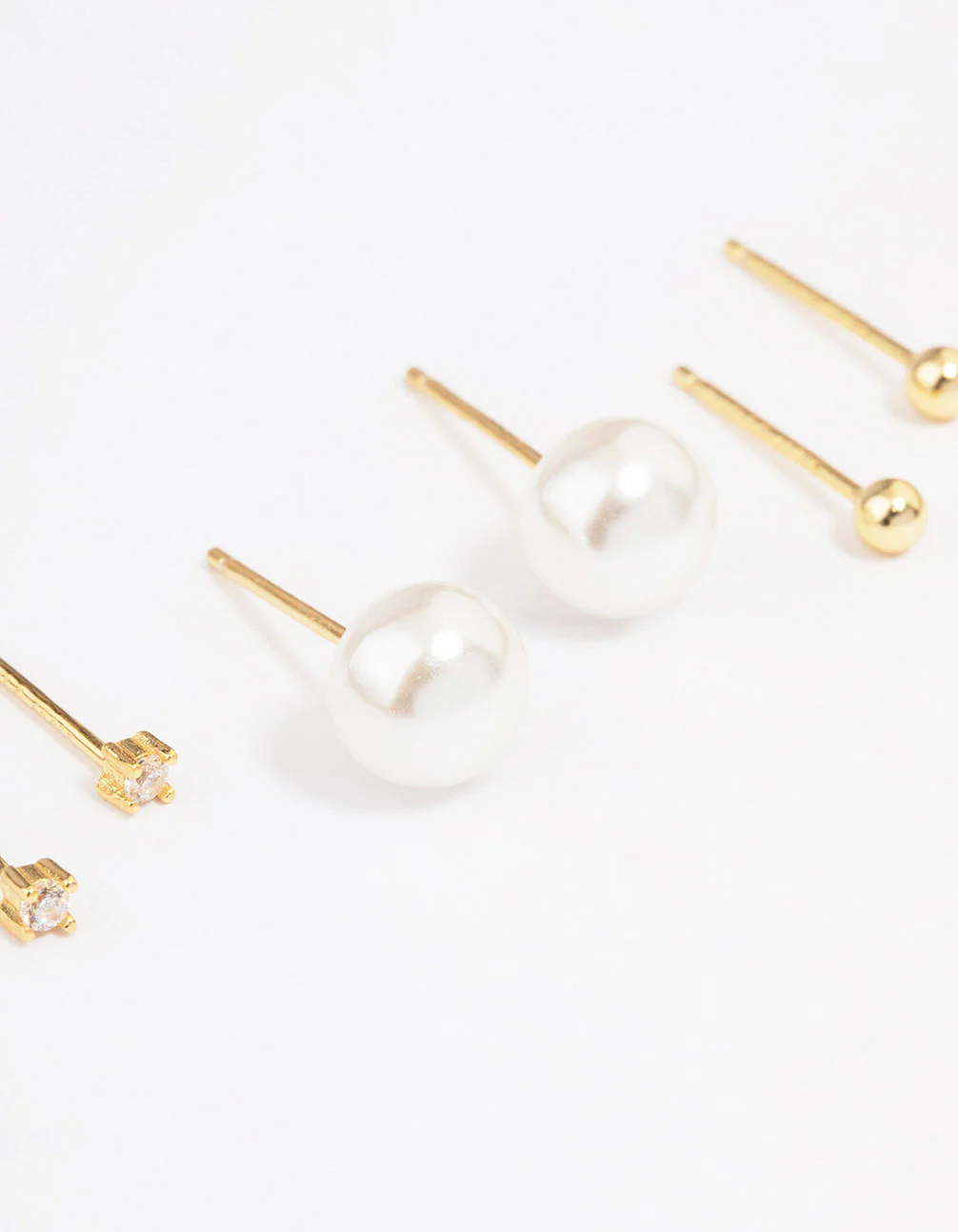 Gold Plated Sterling Silver Pearl & Cubic Zirconia Earring 3-Pack - Image 2