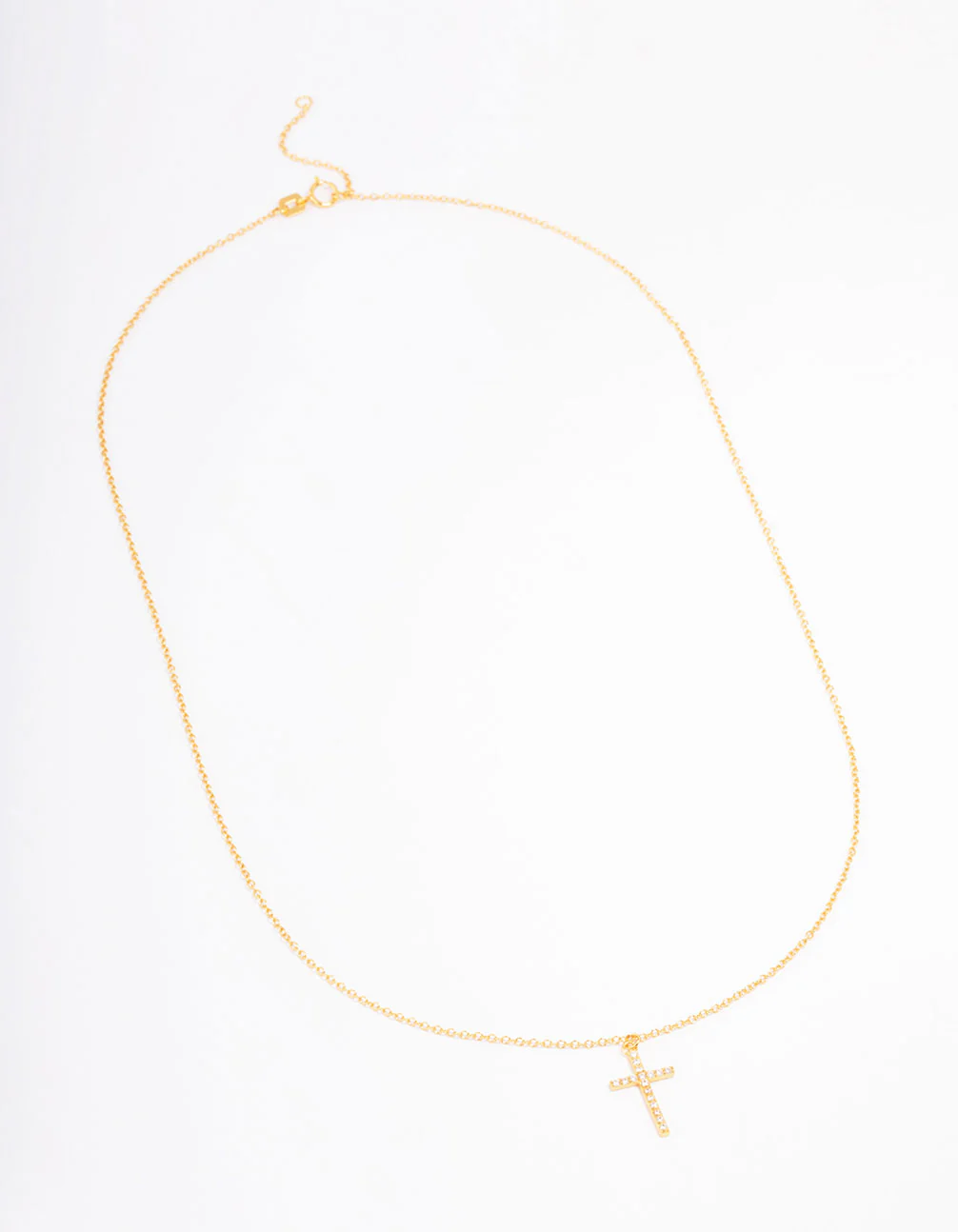 Gold Plated Sterling Silver Pave Cross Pendant Necklace - Image 3