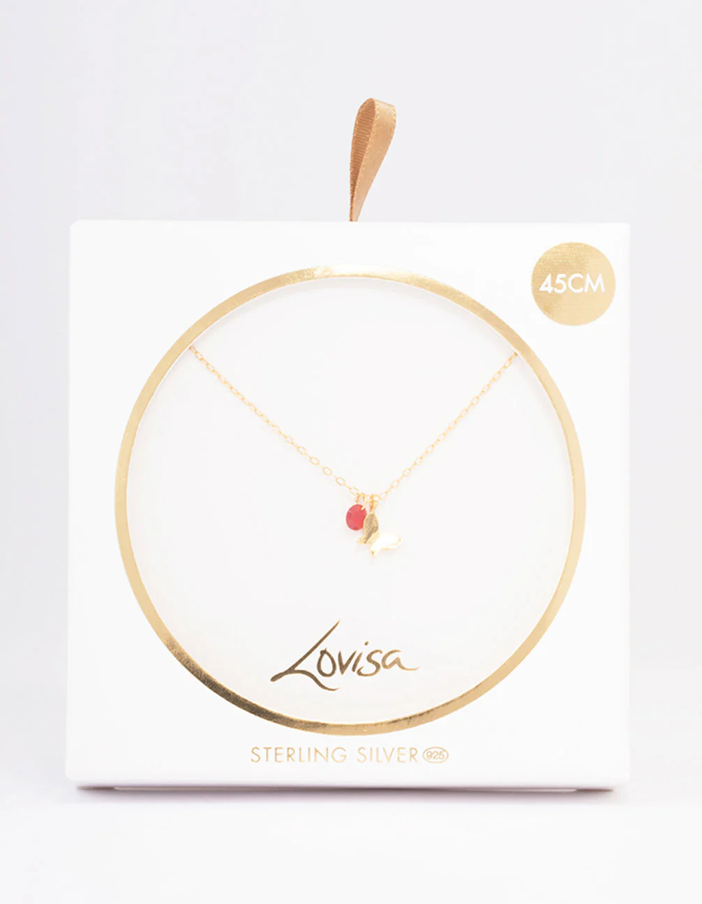 Gold Plated Sterling Silver Red Stone Butterfly Pendant Necklace - Image 2