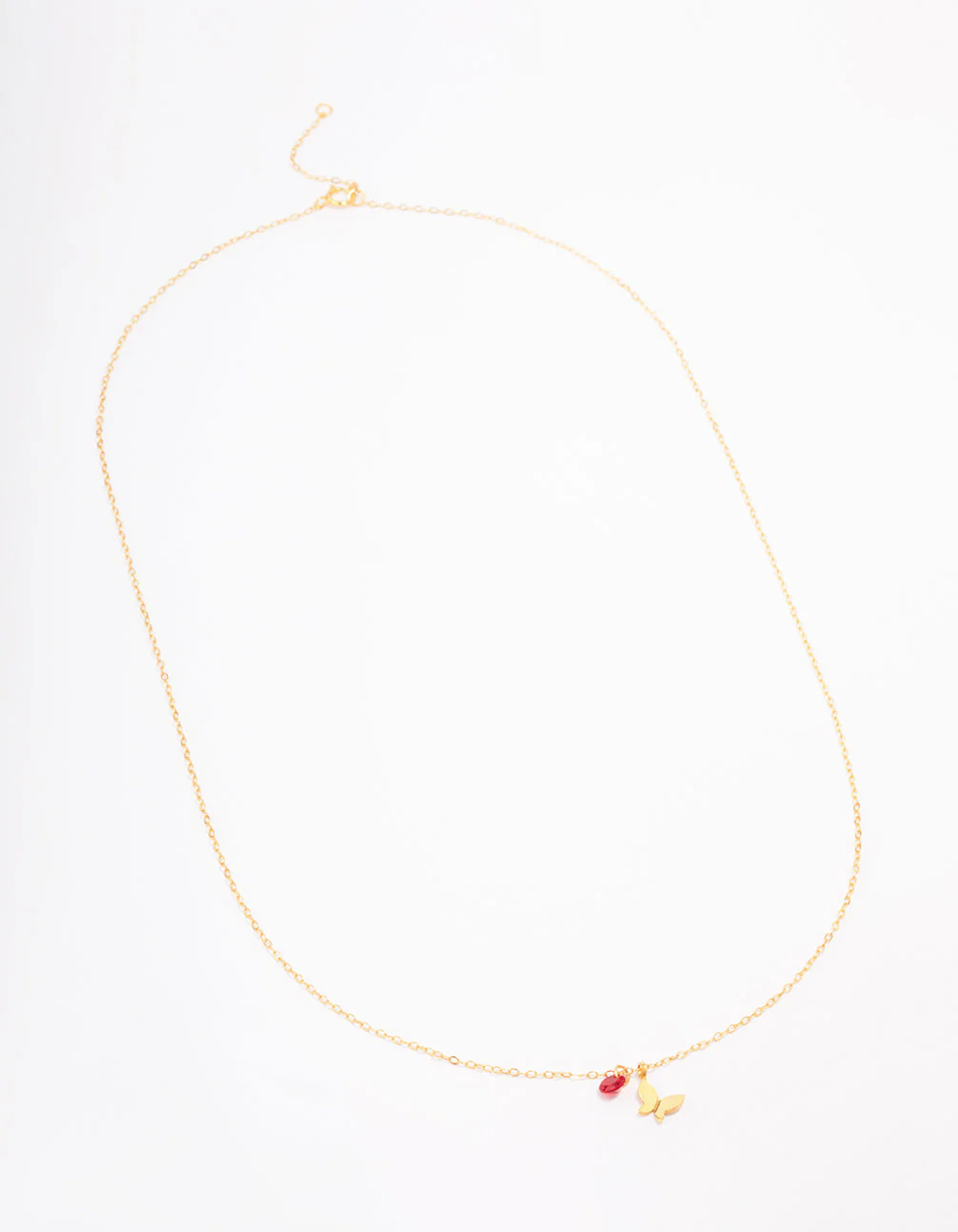 Gold Plated Sterling Silver Red Stone Butterfly Pendant Necklace - Image 3