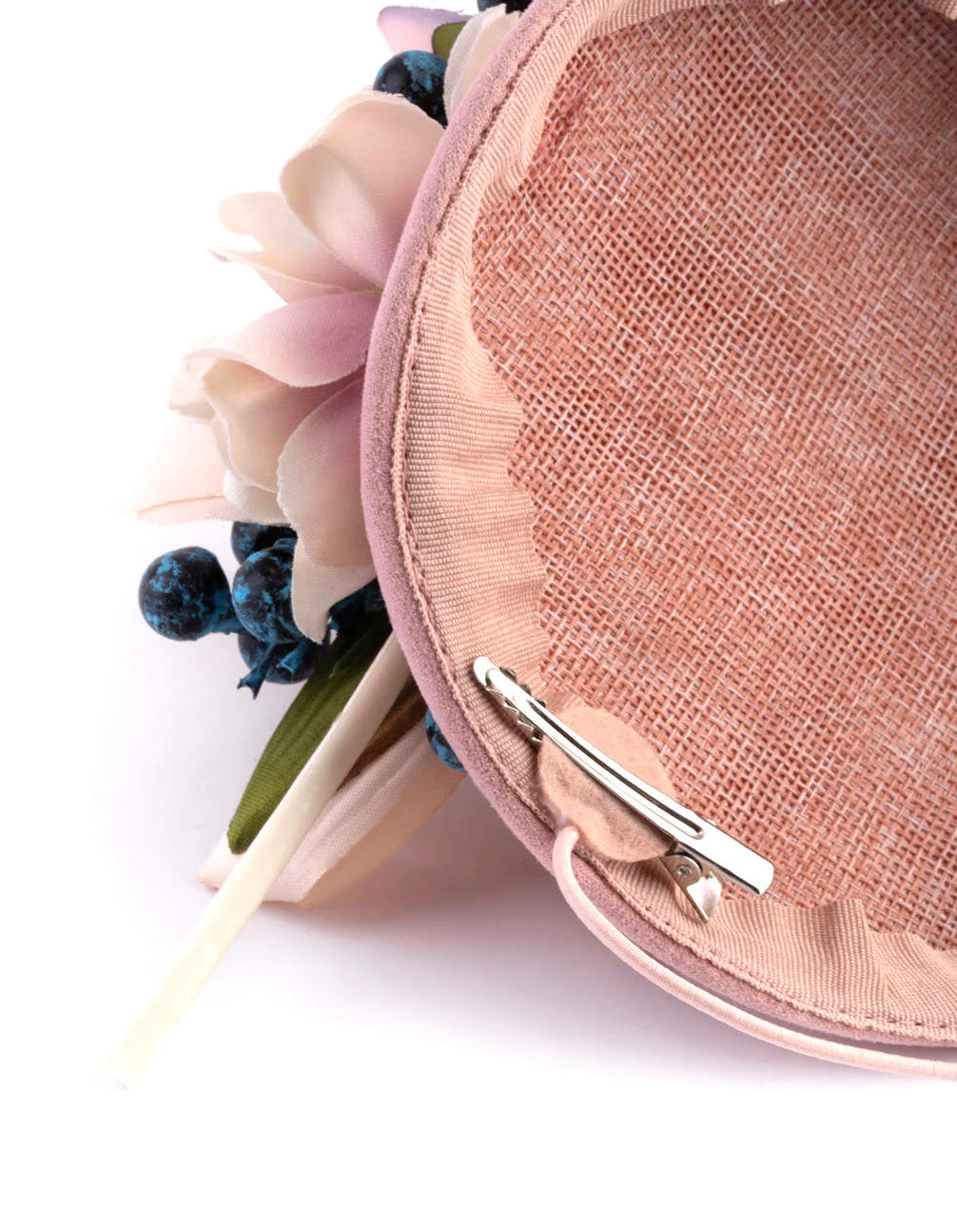 Blush Fabric Pillbox With Floral & Quill Detail - Image 3