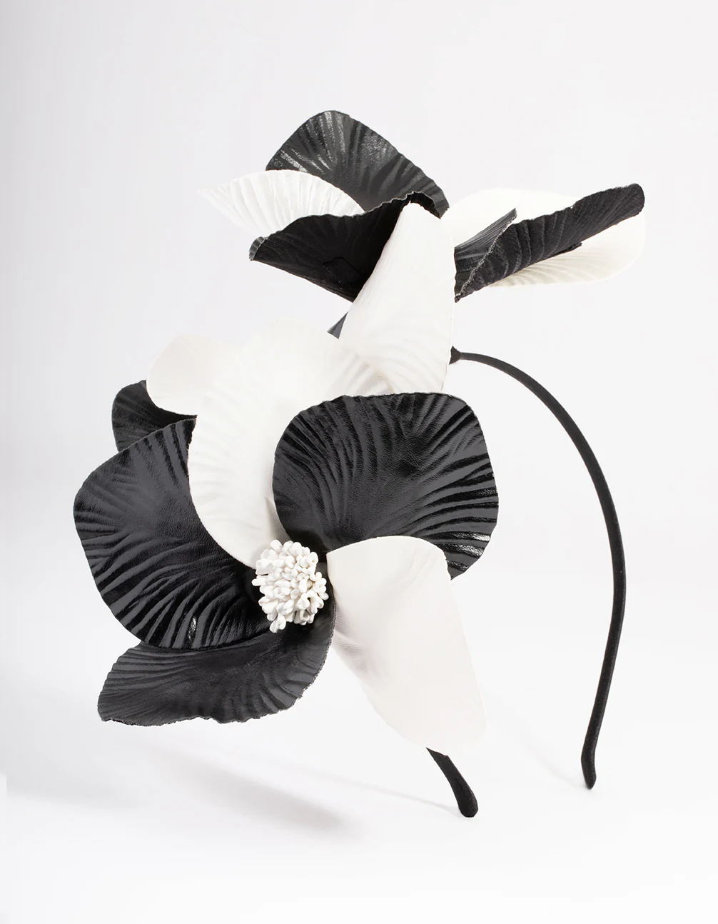 Black & White Faux Leather Petal Headband - Image 3