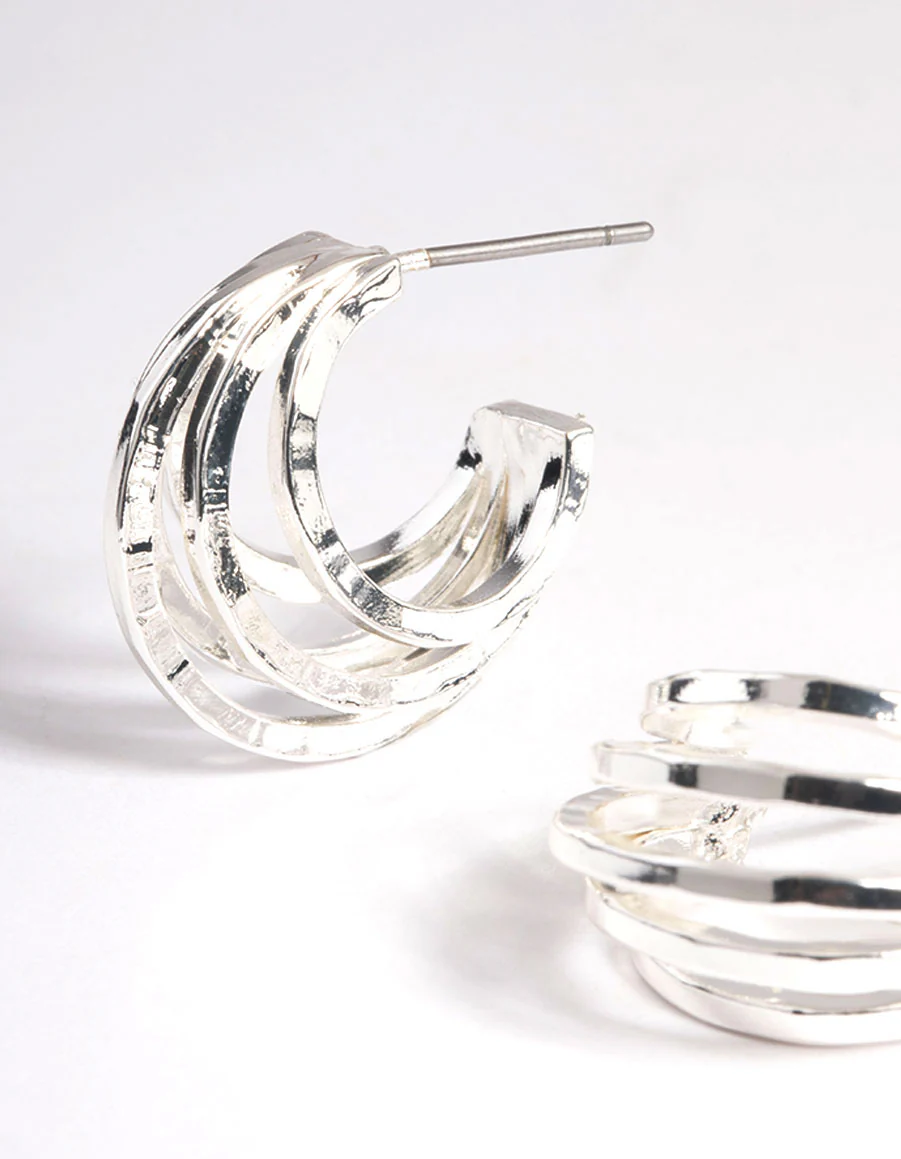 Silver Plated Layer Flat Triple Hoop Earrings - Image 2