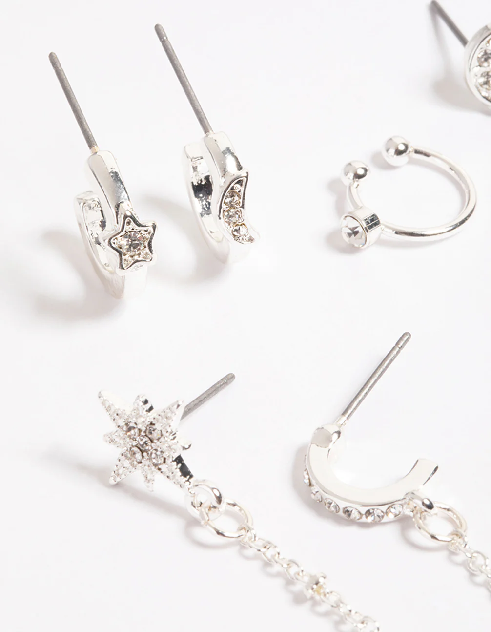 Silver Celestial Chain Stack Earrings - Image 2