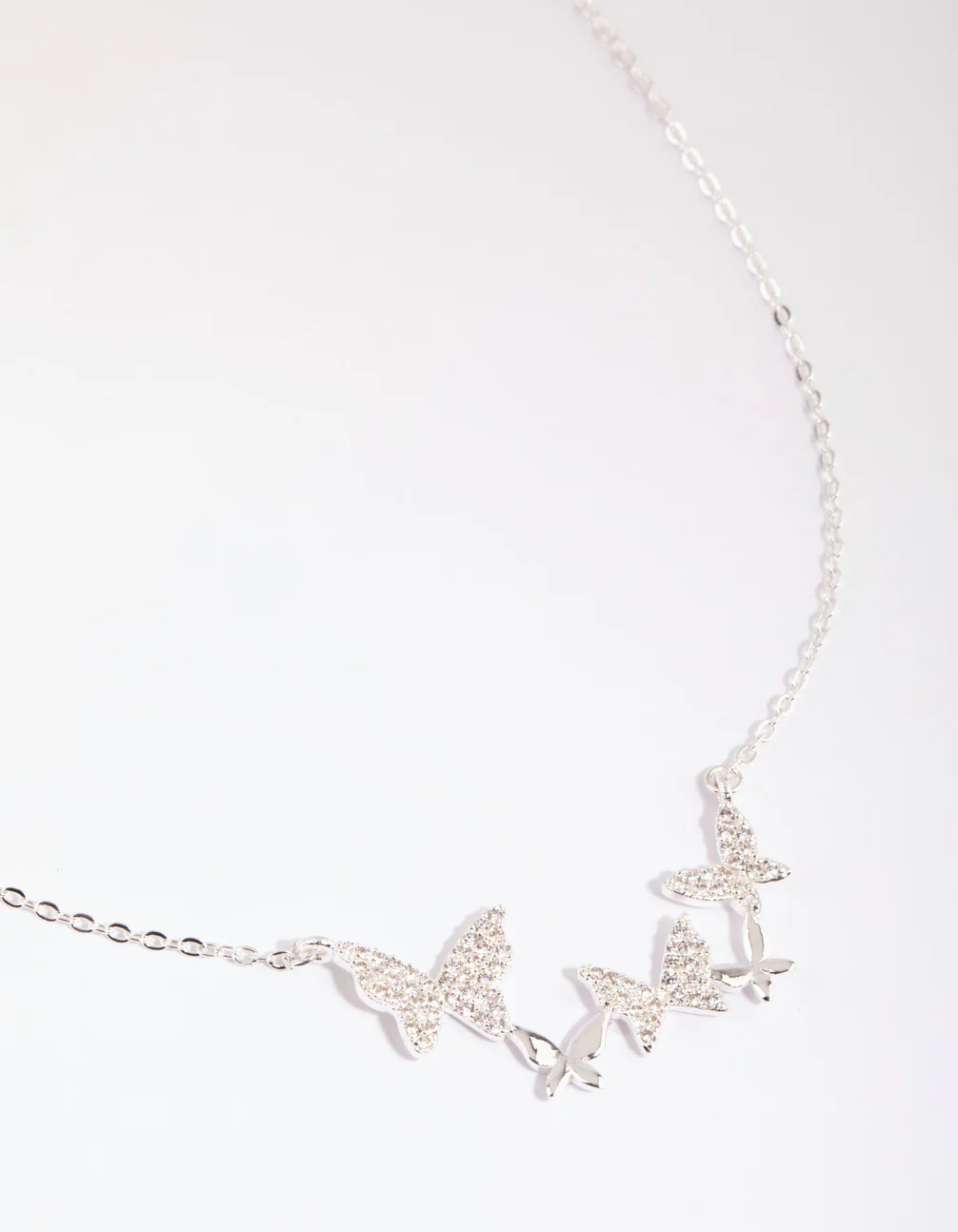 Silver Cubic Zirconia Multi Butterfly Necklace