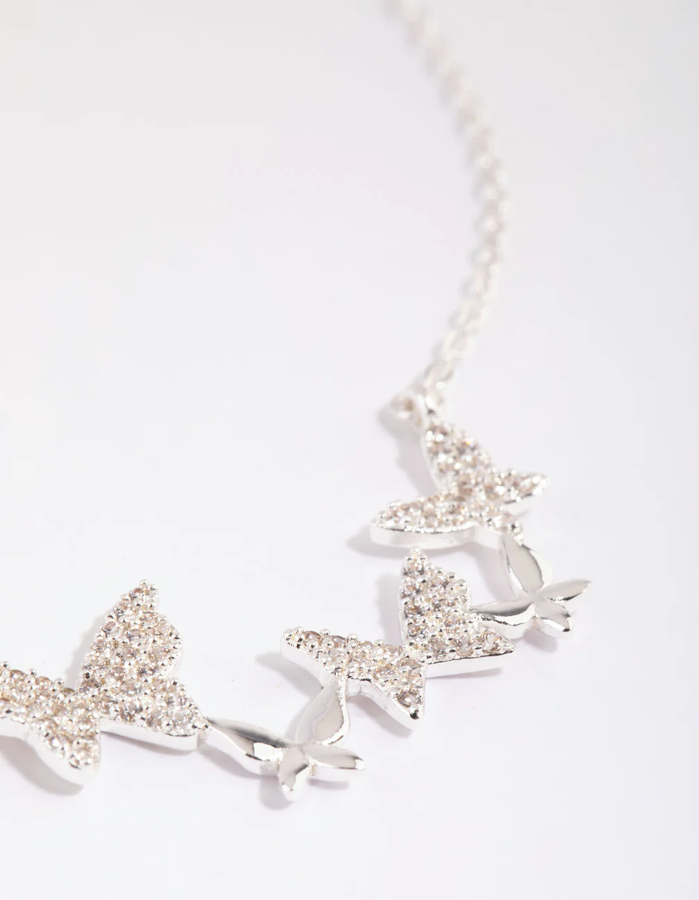 Silver Cubic Zirconia Multi Butterfly Necklace - Image 3