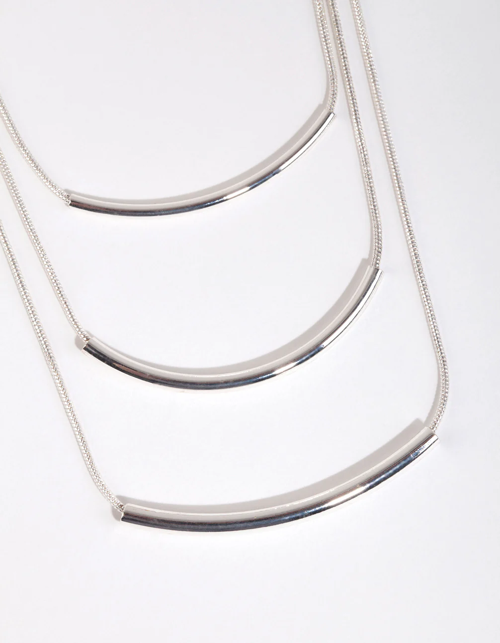 Silver Fine Plain Layered Necklace - Image 3