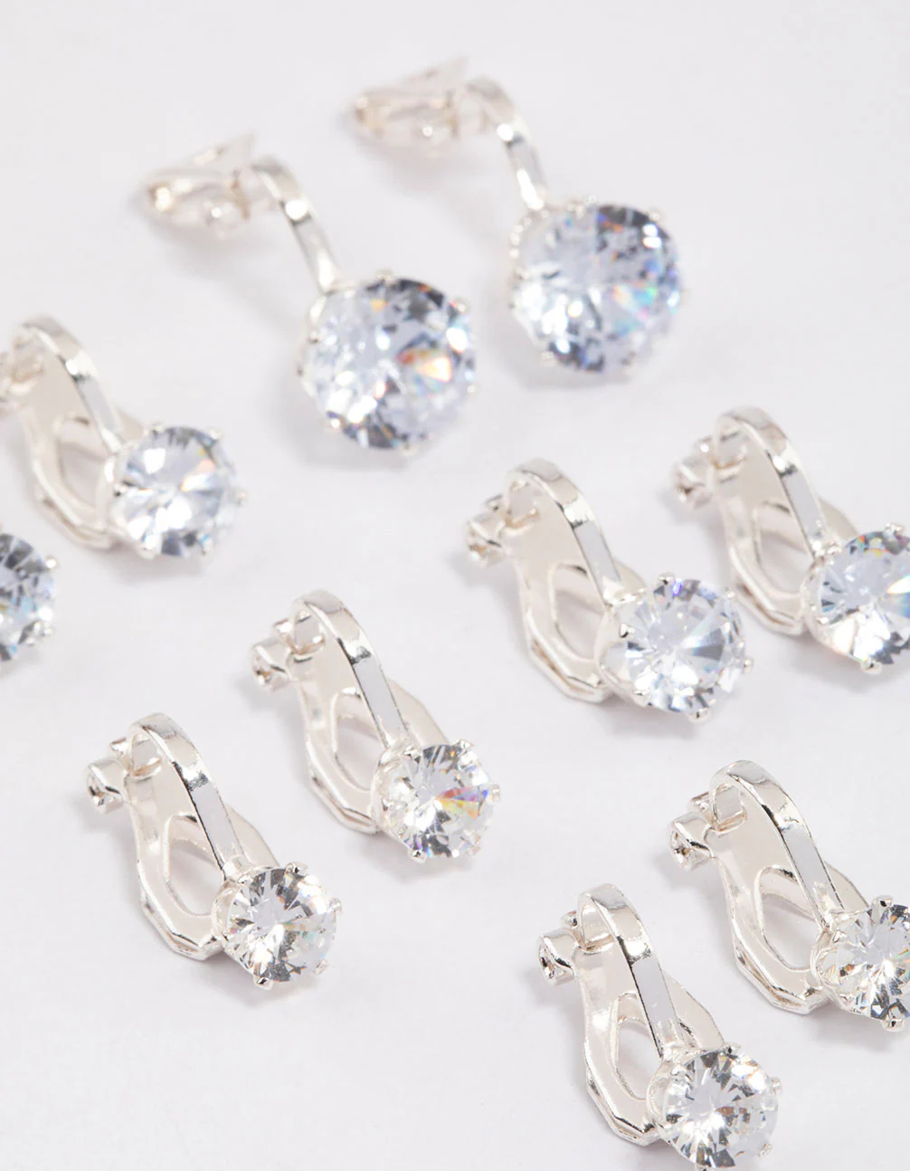Silver Graduating Diamante Clip On Earrings 5-Pack - Image 2