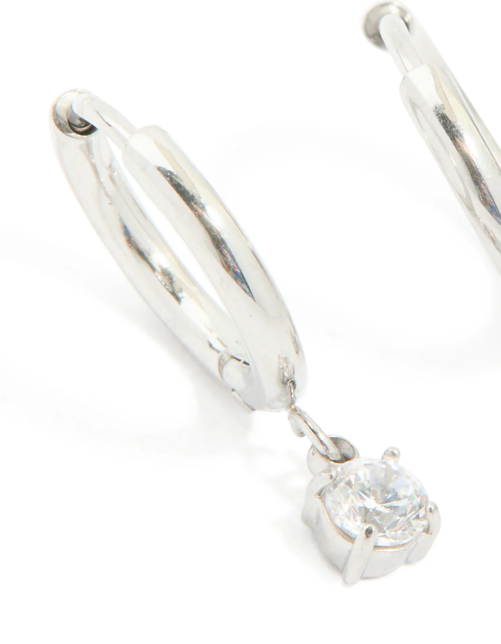 Stainless Steel 4mm Prism Drop Hoop Earrings - Image 2