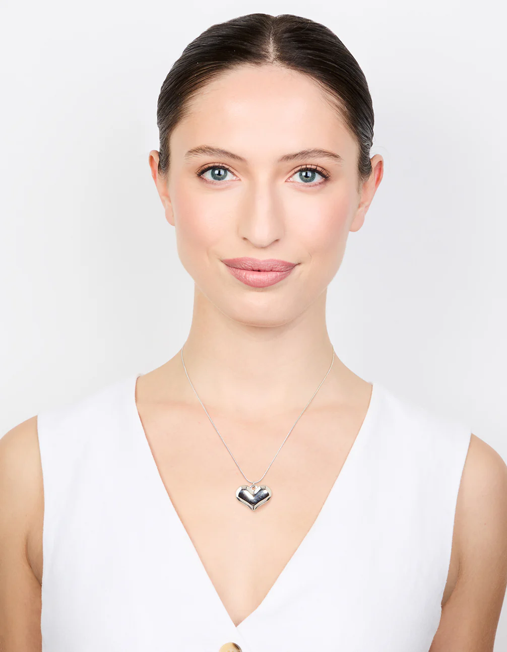 Waterproof Stainless Steel Classic Puff Heart Necklace - Image 3