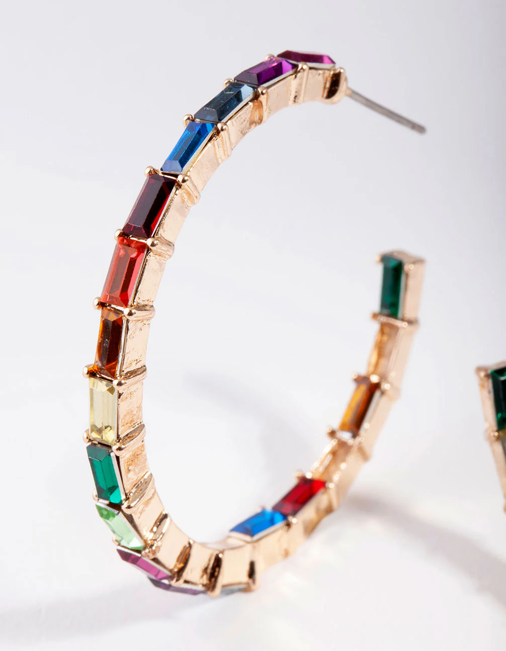 Gold Rainbow Gem Lined Hoop Earrings - Image 2