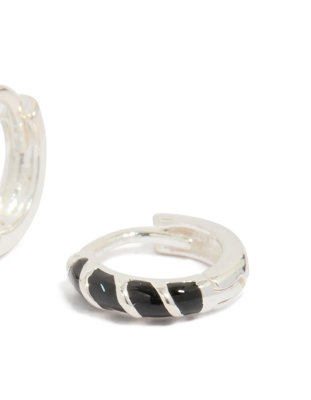 Sterling Silver Black Striped Enamel Huggie Earrings - Image 3