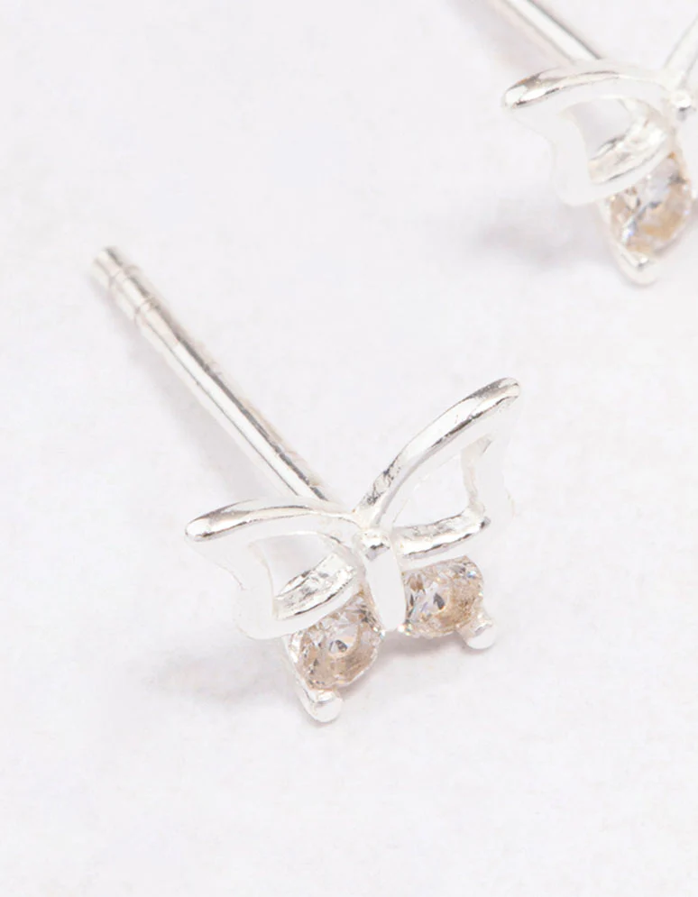 Sterling Silver Cubic Zirconia Butterfly Stud Earrings - Image 2