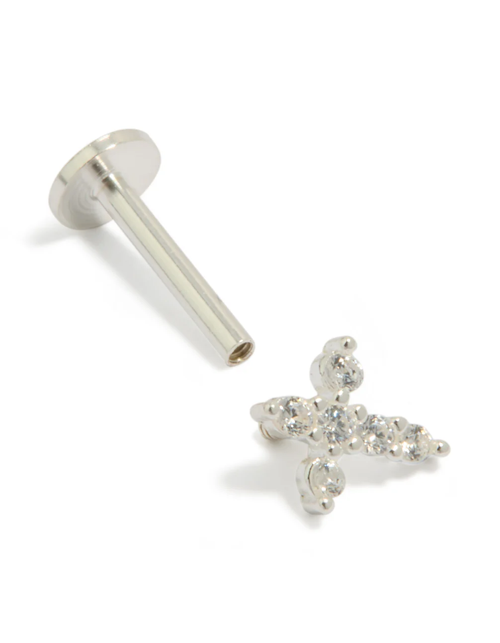 Sterling Silver Cubic Zirconia Cross Single Flat Back Stud - Image 3